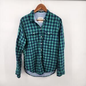 Abercrombie & Fitch Women's Small Blue Green Buffalo Plaid Button Long Sleeve